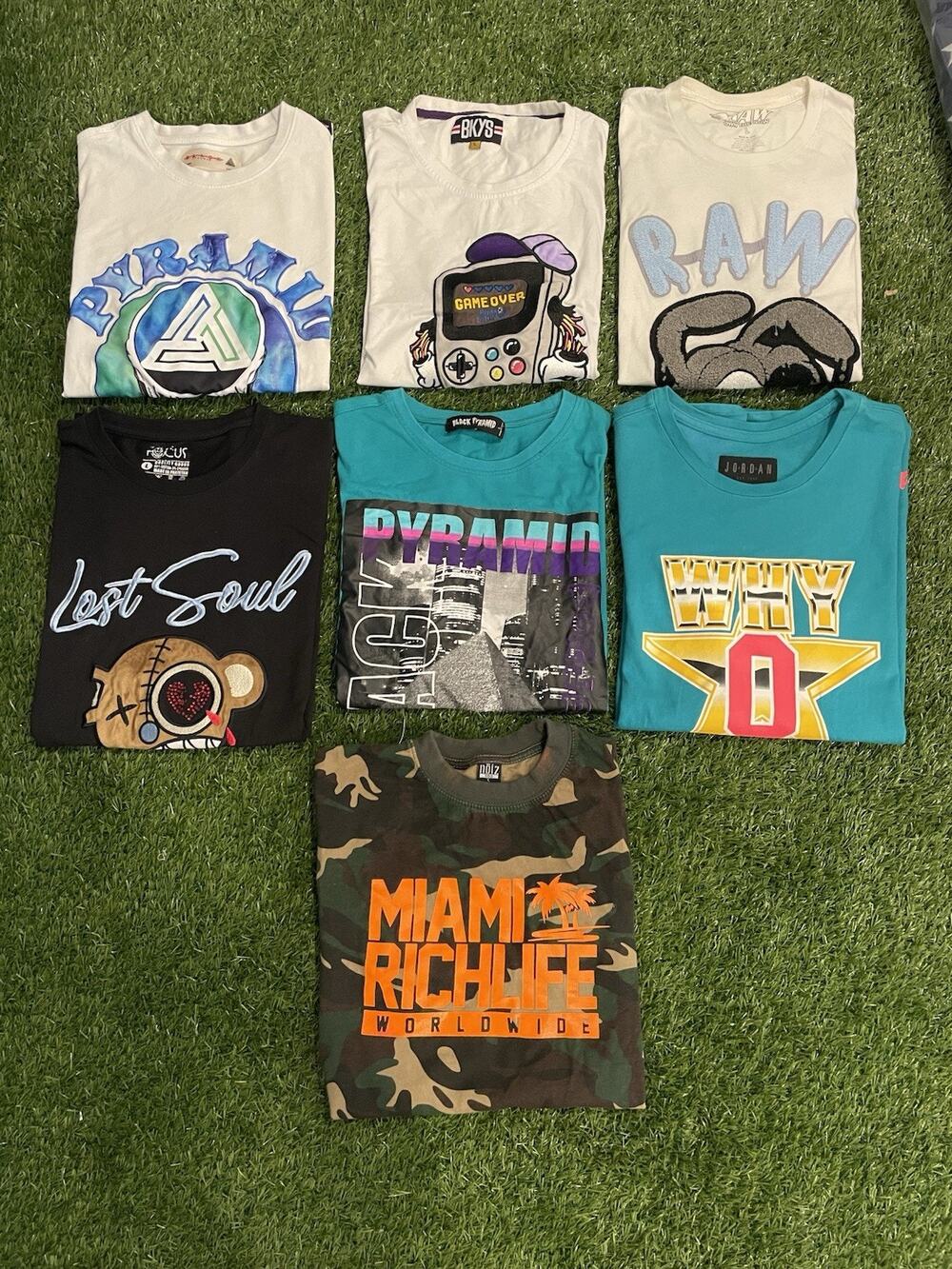 Mens Graphic T Shirt Lot 7 Pieces Bundle Size L Black Pyramid BRKYS Streetwear